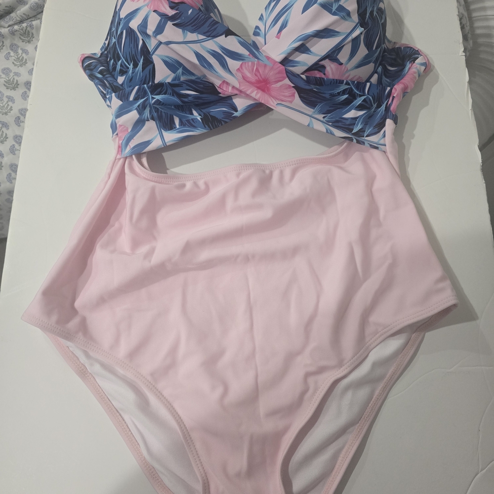 Pink and Blue Floral Bikini Set
